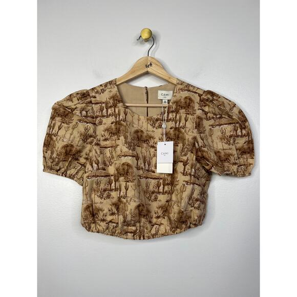 NWT Cami NYC Flor Crop Versatile Puff Sleeve Blouse Top Women's Desert Size: XS - Picture 2 of 10